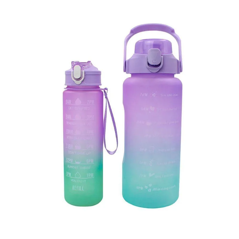 Garrafa Galão De Agua 2l E 900ml Degrade Com Figurinhas Adesivos 3d Tampa Lilás