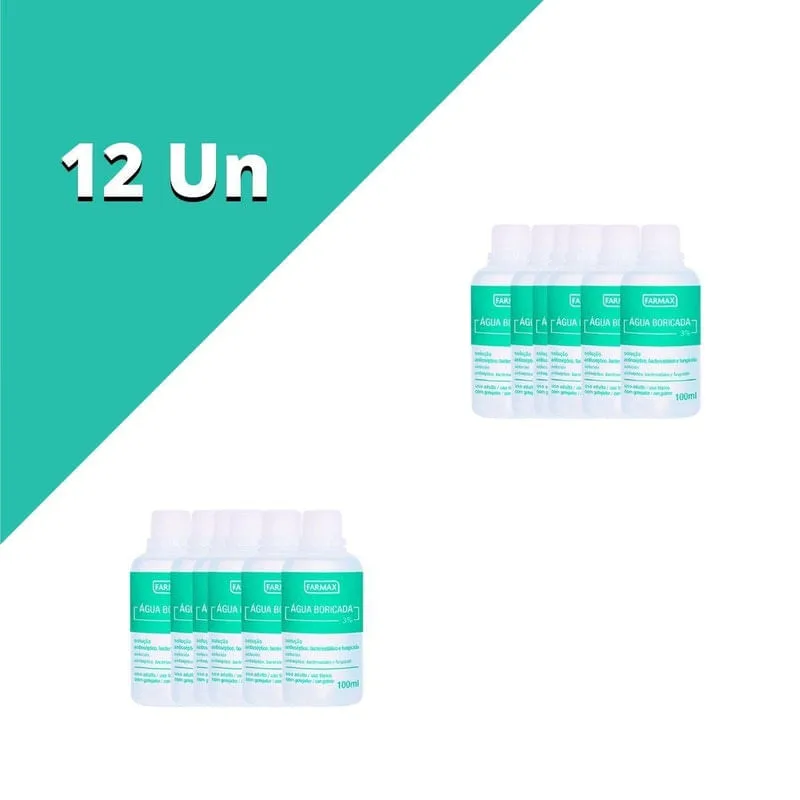 Agua Boricada 100ml Farmax Kit Com 12 Unidades