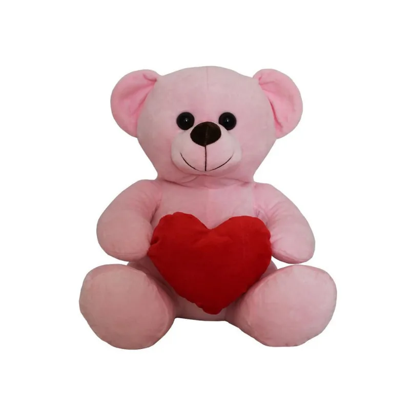 Ursinho De Pelucia 33 Cm Com Coração Dia Dos Namorados Rosa