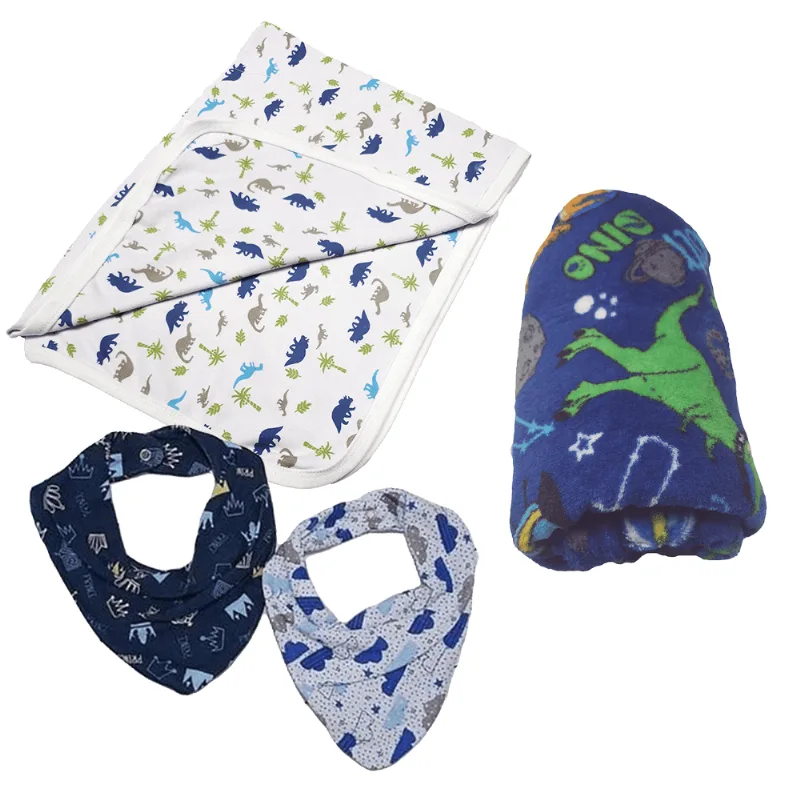 Kit Bebê 4 Peças Cueiro Bandana e Manta Microfibra Quentinho