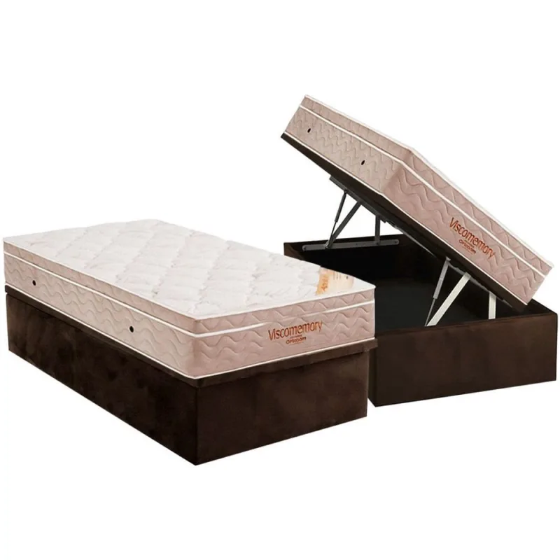 Cama Box Baú Solteiro: Colchão Espuma Ortobom D33 Viscoelástico Apollo Viscomemory + Base crc Suede Brown(88x188) - Ortobom - Móveis