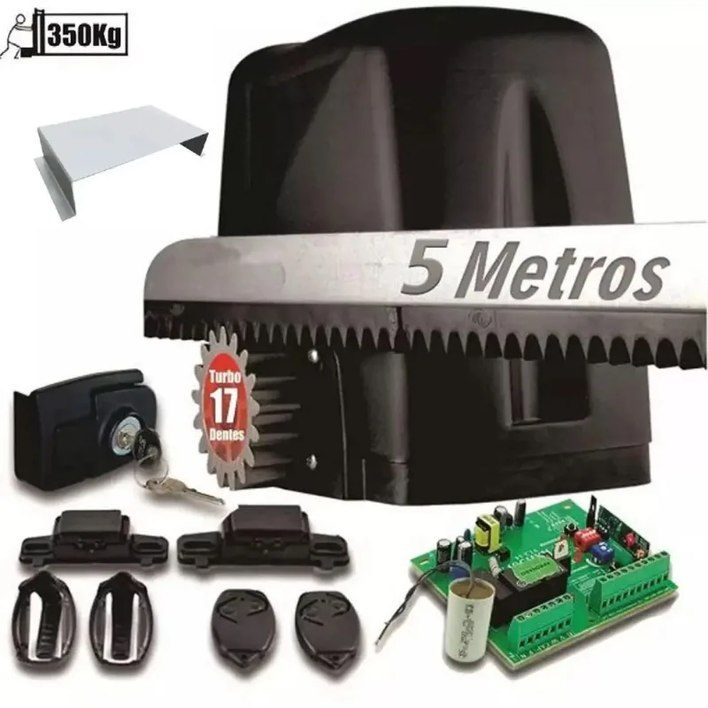 Kit 1 Motor Rossi Dz Atto Turbo 5m Crem 2 Control P/ Portão Deslizante 350kg 220v + Base De Fixação
