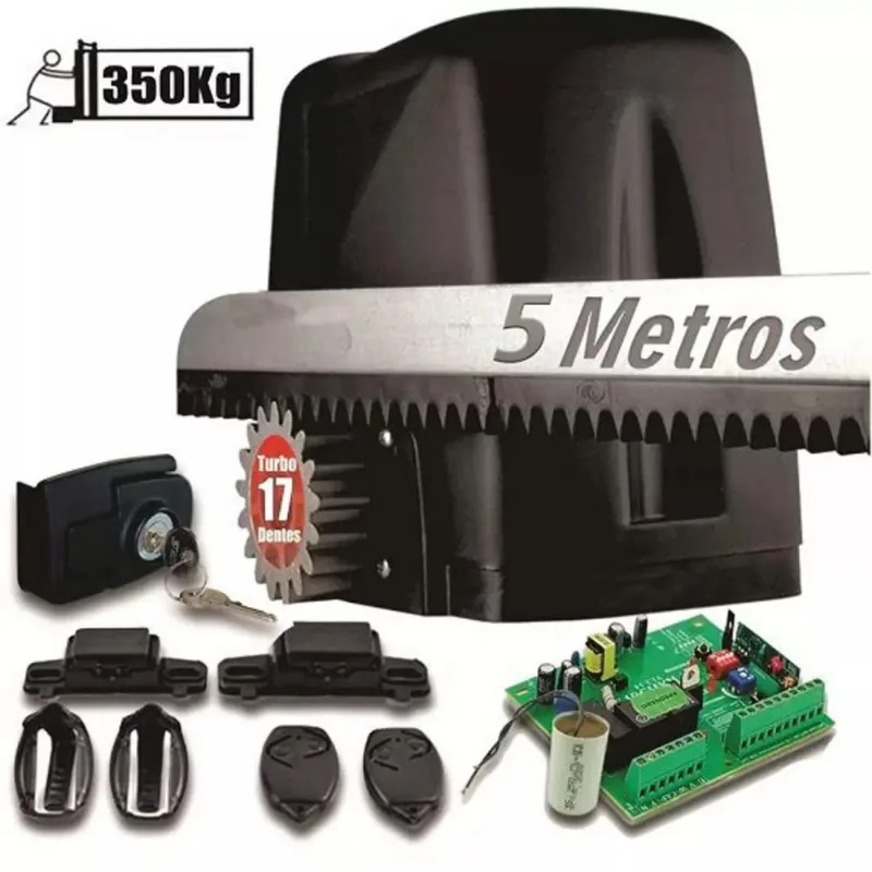 Kit 1 Motor Rossi Dz Atto Turbo 5m Crem 2 Control P/ Portão Deslizante 350kg 220v