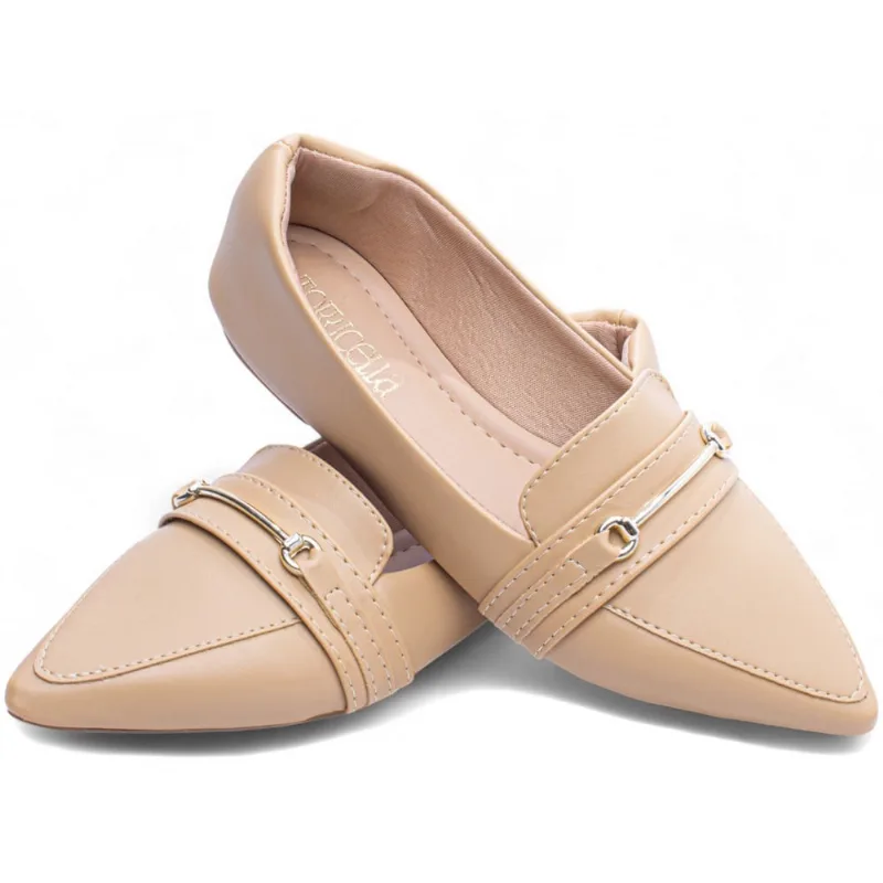 Sapatilha Mocassim Sapato Feminino Bico Fino Bege Torricella