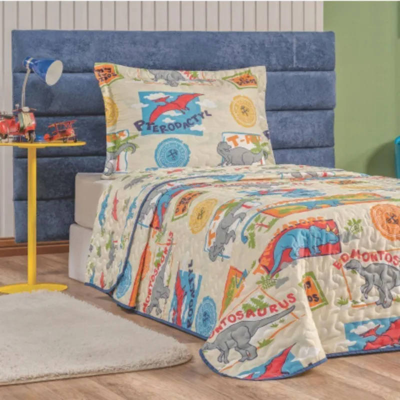 Colcha Quarto Menino Dinossauro Matelada - Azul - 100% Poliéster