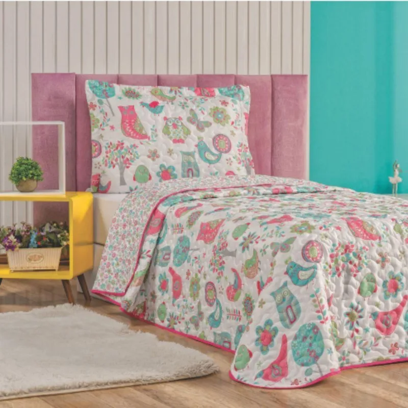 Colcha Quarto Menina Coruja Matelada -rosa - 100% Poliéster
