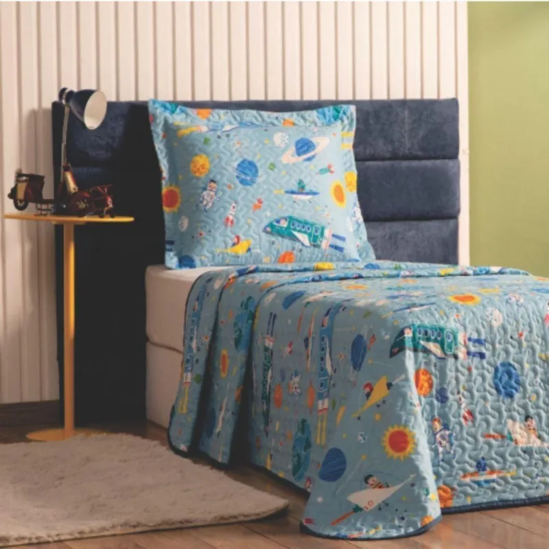 Colcha Quarto Menino Foguete Matelada - Azul - Casa Show Enxovais - Cama, Mesa E Banho