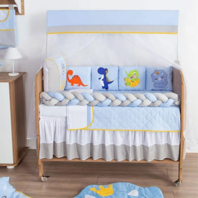 Kit Para Berço Bebê Dinossauro 10 Peças - Azul