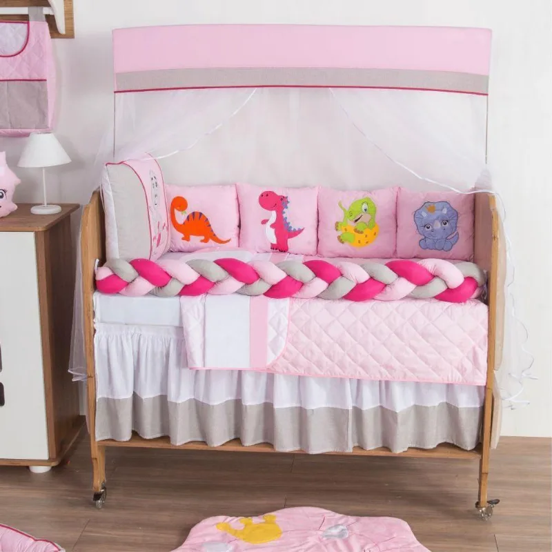 Kit Para Berço Bebê Dinossauro 10 Peças - Rosa