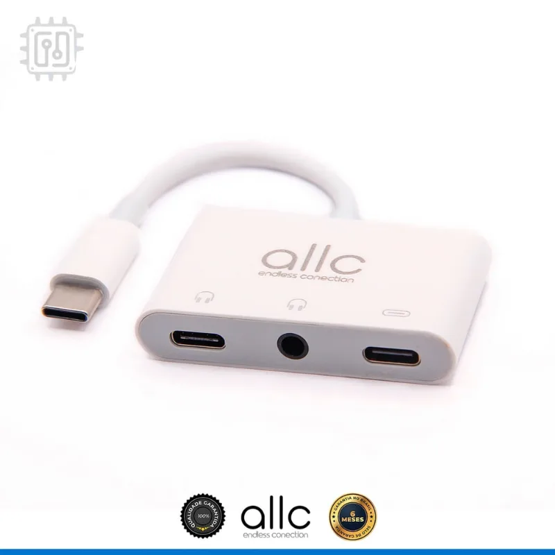 Cabo Adaptador de Áudio USB Tipo C para P2 - USB C para Fone de Ouvido / Microfone - Type C pd Carregador