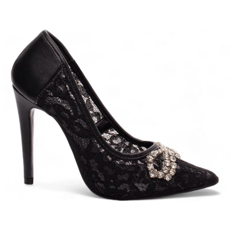 Sapato Scarpin Salto Alto Stiletto Bico Fino Feminino 12 cm Tecido Preto Torricella