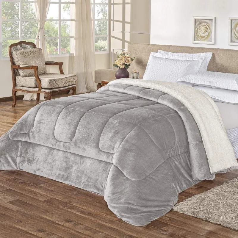 Coberdrom King Noruega Sherpa + Manta Flannel 1Pç - Cinza - OUTRAS - Cama, Mesa E Banho