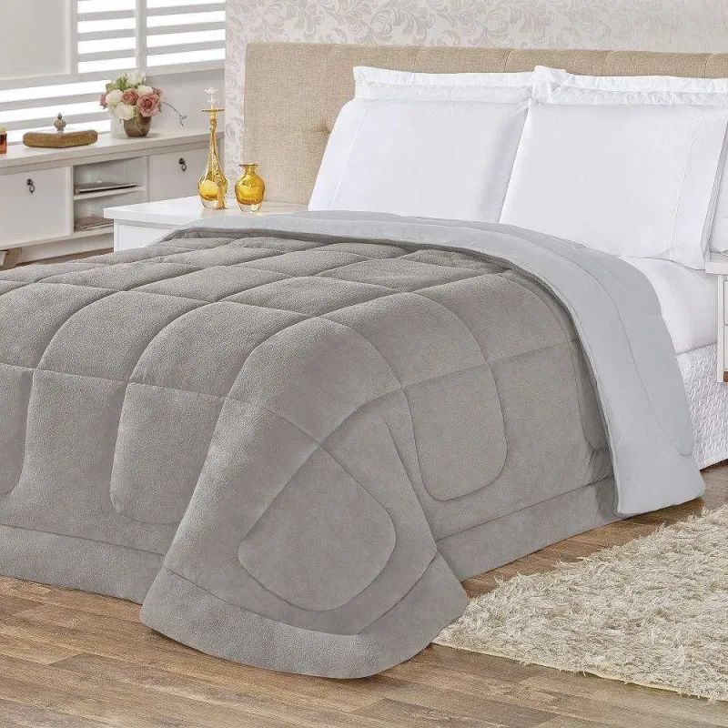 Coberdrom Queen Isis Malha + Manta Flannel 1pç - Cinza - OUTRAS - Cama, Mesa E Banho