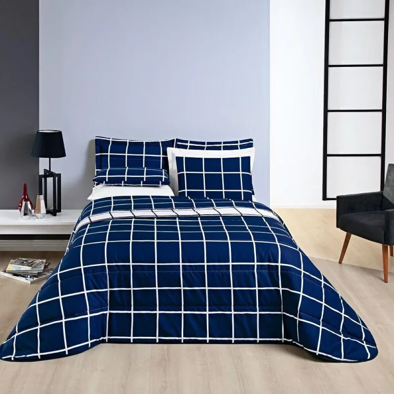 Cobre Leito Queen Square Micropercal 200 Fios 3Pç - Azul - OUTRAS - Cama, Mesa E Banho