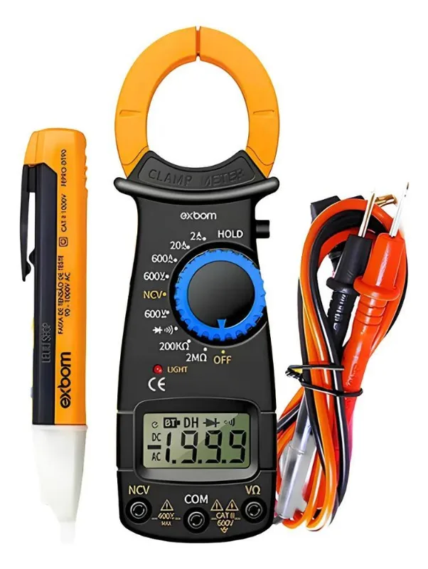 Kit Alicate Amperímetro Detector De Tensão Fase Caneta Teste