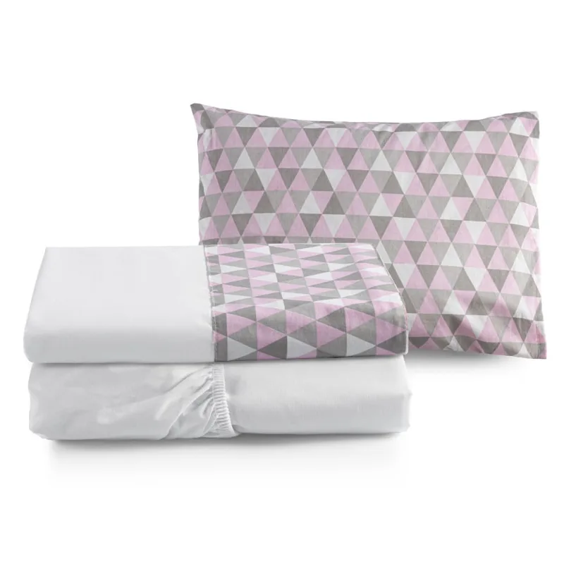 Jogo Lençol para Bebê Mini Cama 3pçs Triângulo Rosa Moderno