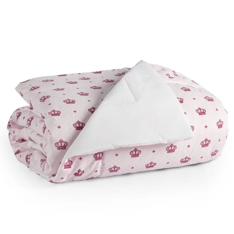 Edredom Berço/Mini Cama Algodão Coroa Rosa Princesa Moderno