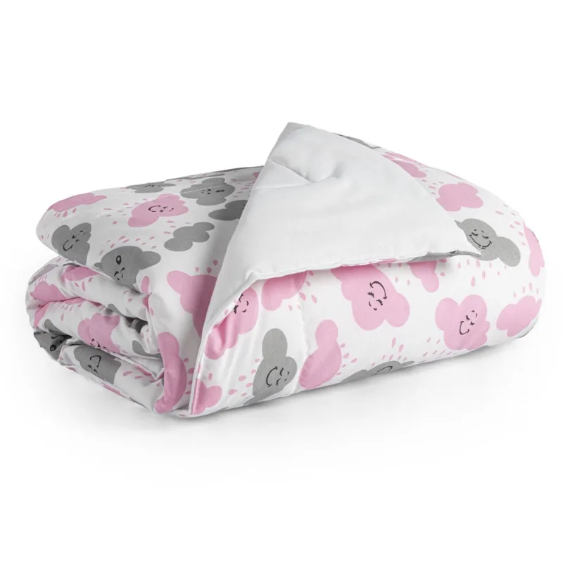 Edredom Mini Cama/Berço 100%Algodão Nuvem Rosa Moderno