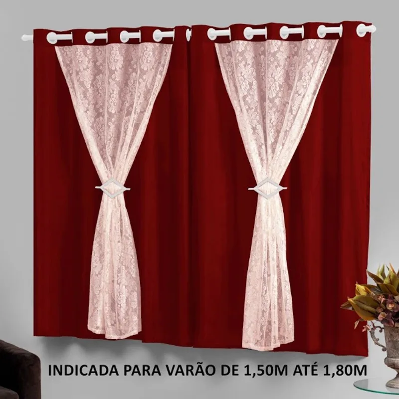 Cortina para Varão 2,20mx1,30m Vermelho e Branco Marrocos