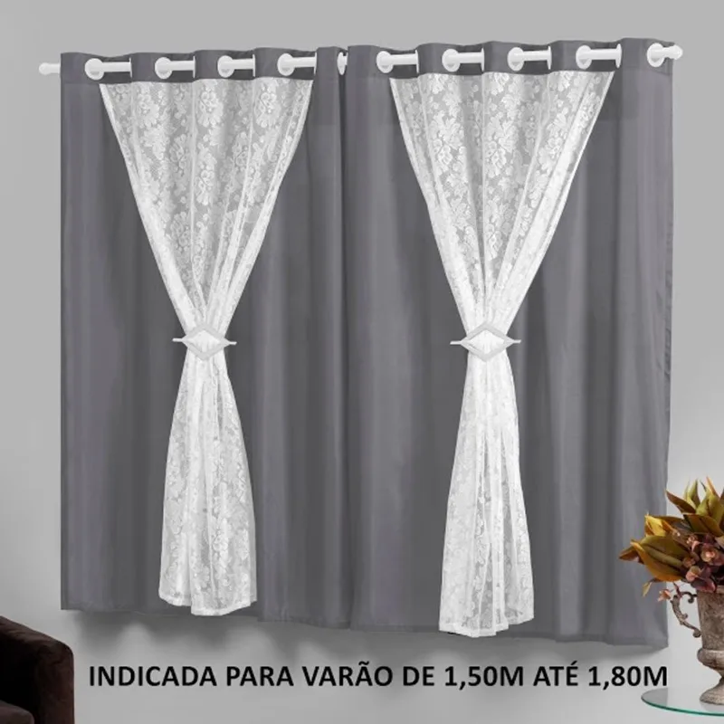 Cortina de Janela 2,20x1,30 com Presilhas Cinza Marrocos