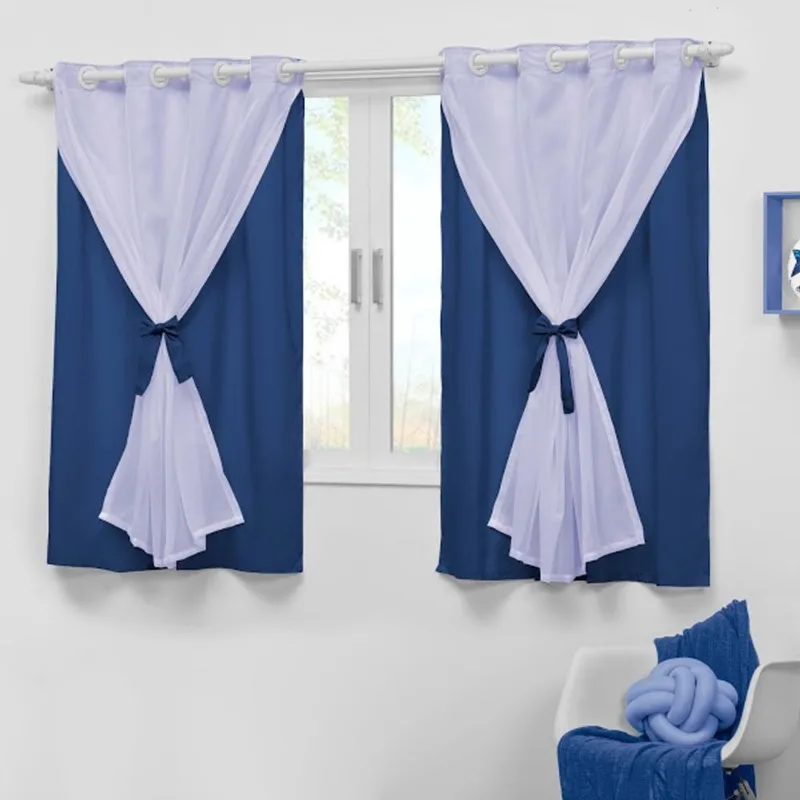 Cortina azul royal 2,20mx1,30m com laços decorativos Teen