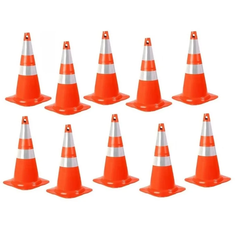 Cone De Sinalização Pvc 75cm Laranja Branco Flexível 10 Un