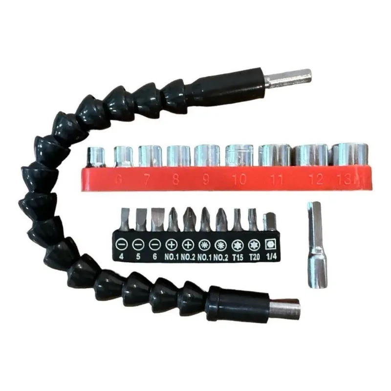 Jogo Com Extensor Flexivel E 21 Soquetes Bits Parafusadeira