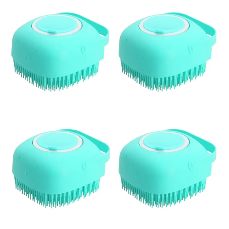Kit 4 Esponja De Silicone p/ Banho Com Dispenser Shampoo Sabonete para criança cachorro massageador