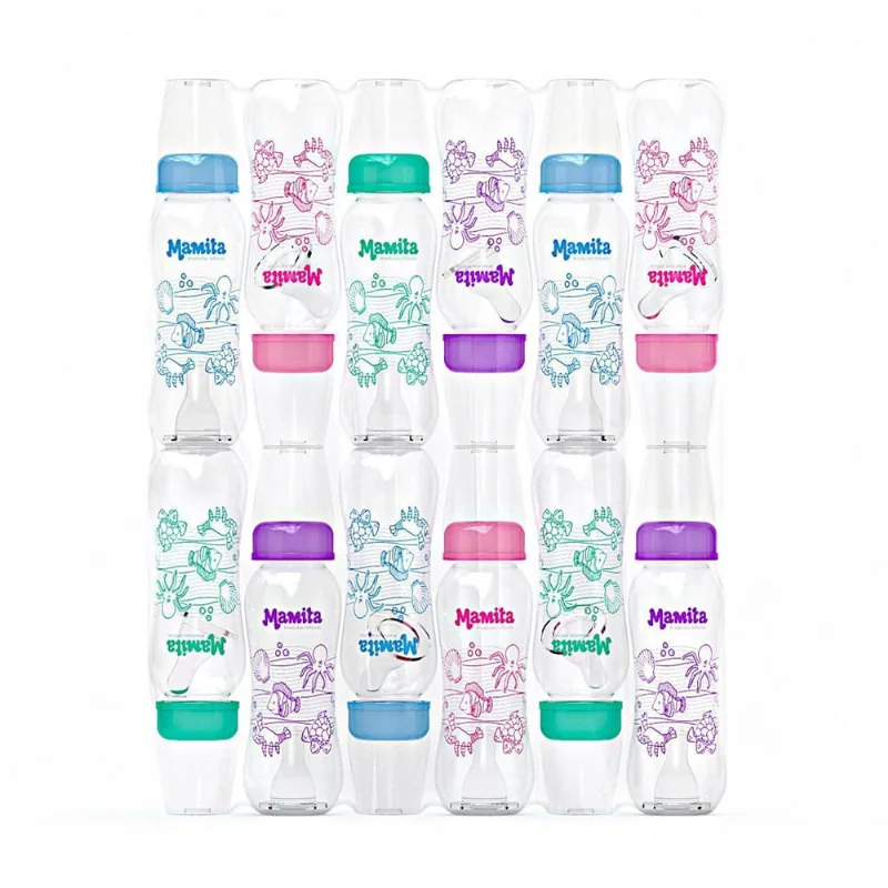 Mamadeira Mamita 240ml Decorada - Kit 12 - Rosa/Lilás