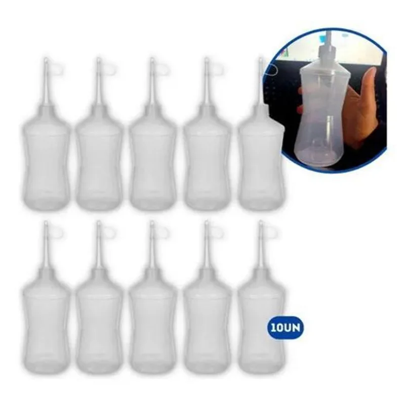 3x 10un Frasco 500ml Almotolia Transparente Bico Reto Bisnag