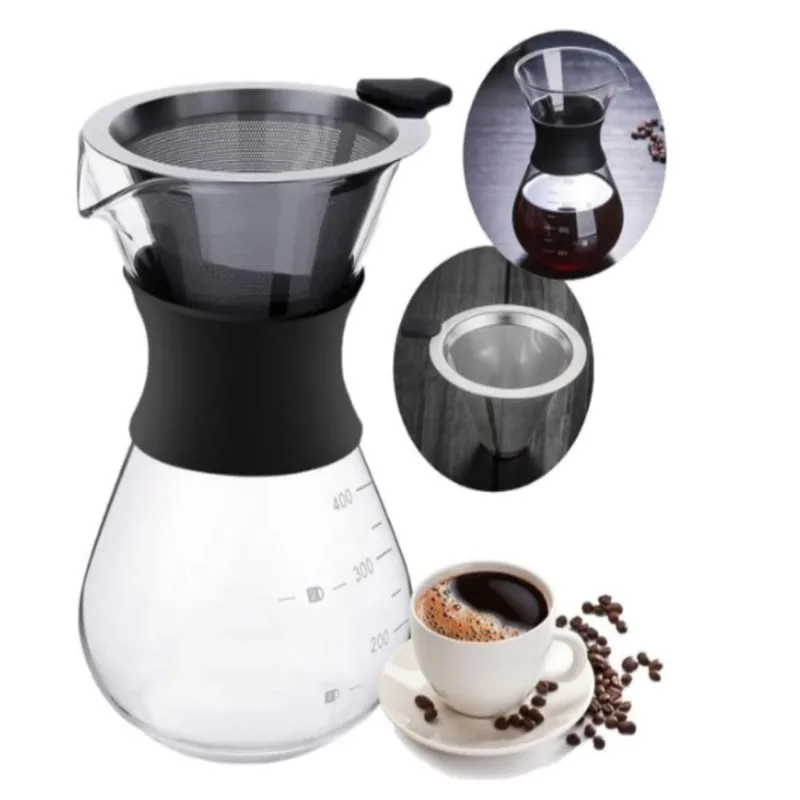 Cafeteira de Vidro com Coador Manual 400ML Boro Borossilicato Drip para Cafe Yeet