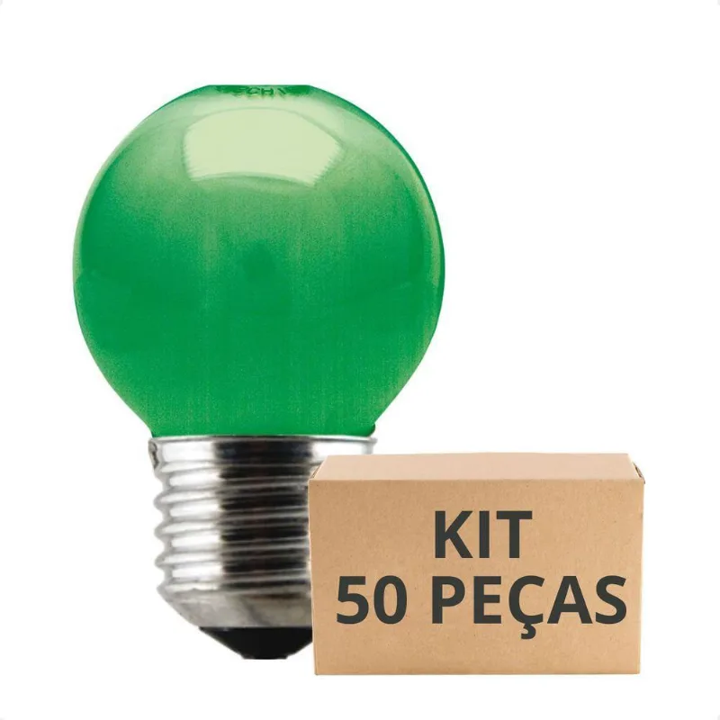 Kit 50 Lâmpadas Incandescente Bolinha Colorida 15w E27 Taschibra Verde 220v