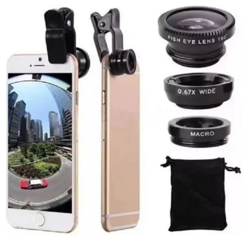 Kit Lente 3 Em 1 Macro Wide Fish Eye Olho De Peixe Universal