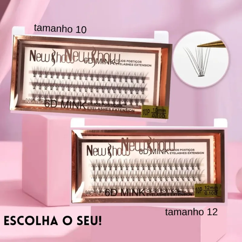 Kit 4 cartelas cilios tufo tufinho postiços 10mm e 12mm sem nó