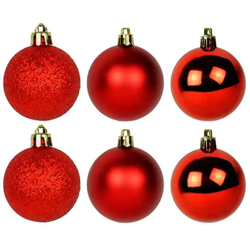 Kit 6 Bolas Para Árvore Natal 8Cm Grande Vermelha Decoração