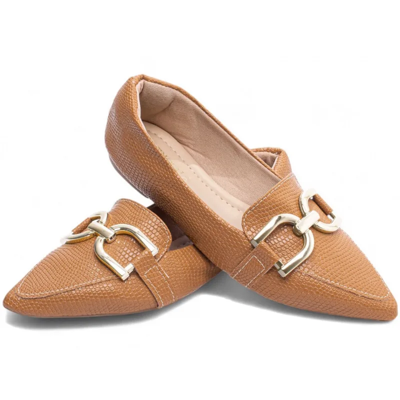 Sapatilha Sapato Mocassim Feminino Rateiro Bico Fino Caramelo Torricella