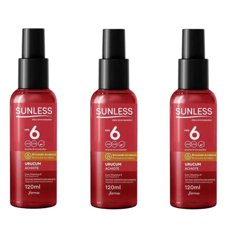 Kit 3 Oléo Bronzeador Urucum Protetor FPS6 Sunless 120ml - Não Disponível - Beleza E Perfumaria