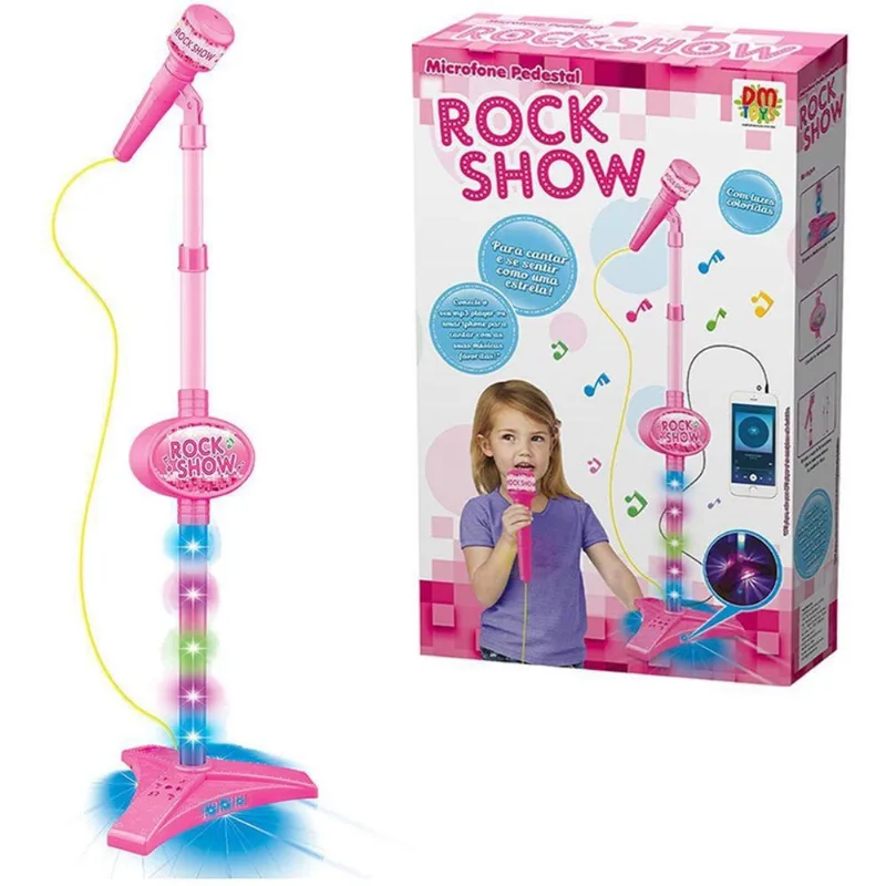 Microfone Infantil Com Pedestal Conecta Celular Cabo Som Luz