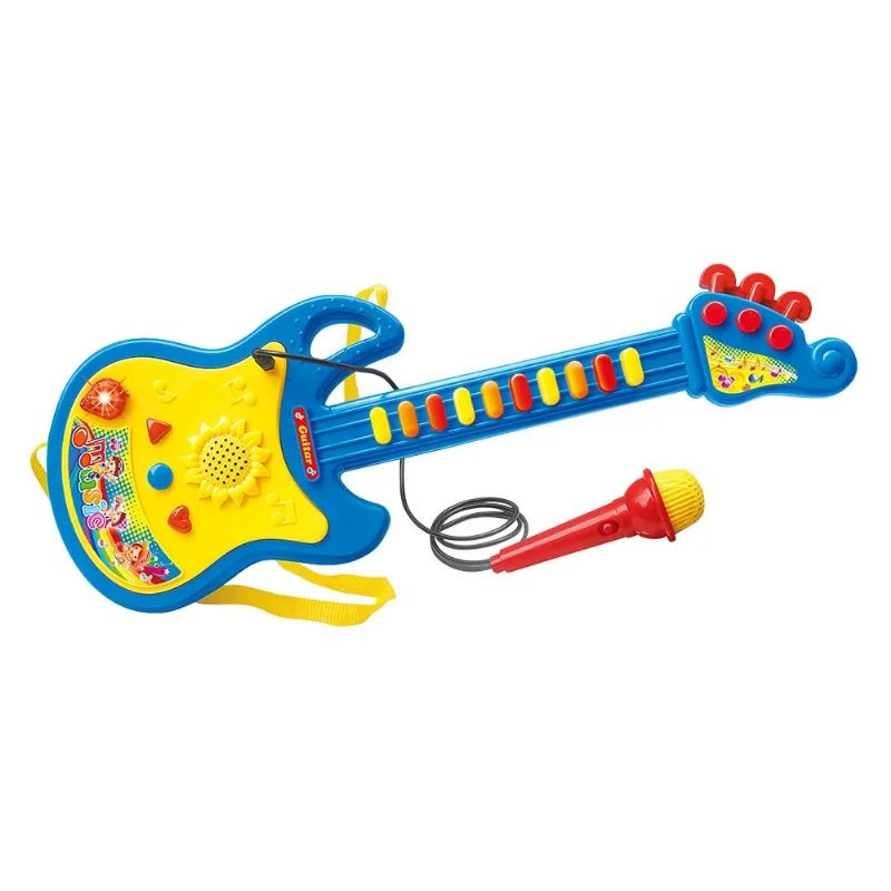 Guitarra Infantil Brinquedo Microfone Luzes Músicas Bebês