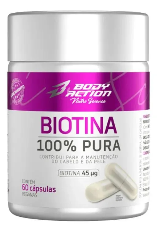 Biotina 100% Pura 45mcg 60 Cápsulas Veganas Bodyaction Sabor