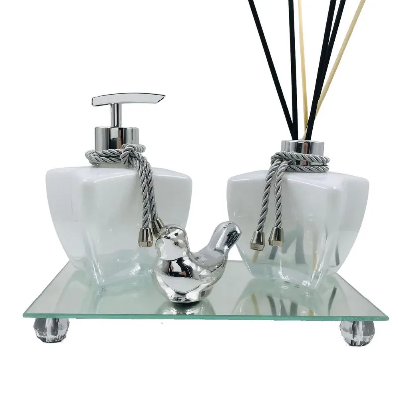 Kit Lavabo Luxo Estrela Branco Degradê + Bandeja Espelhada