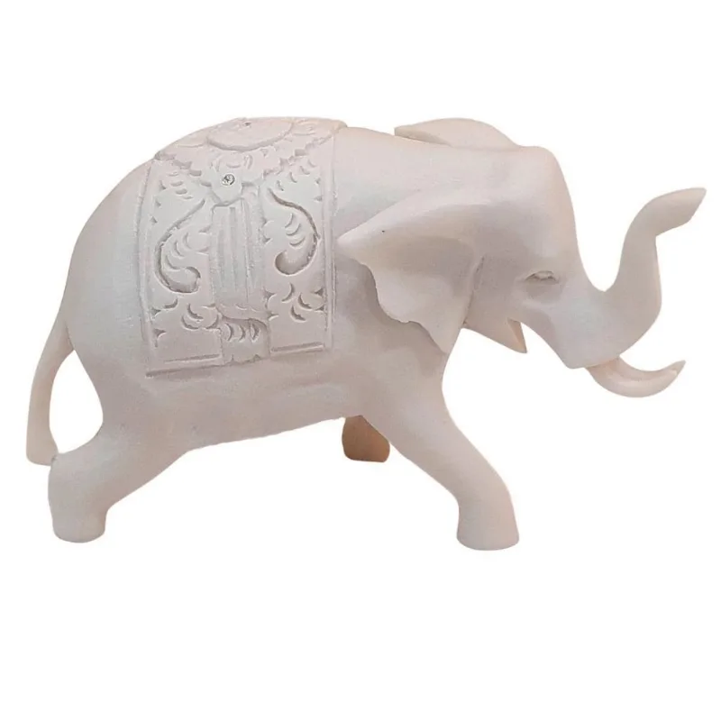 Escultura Elefante Indiano De Pó De Mármore Branco 10Cm