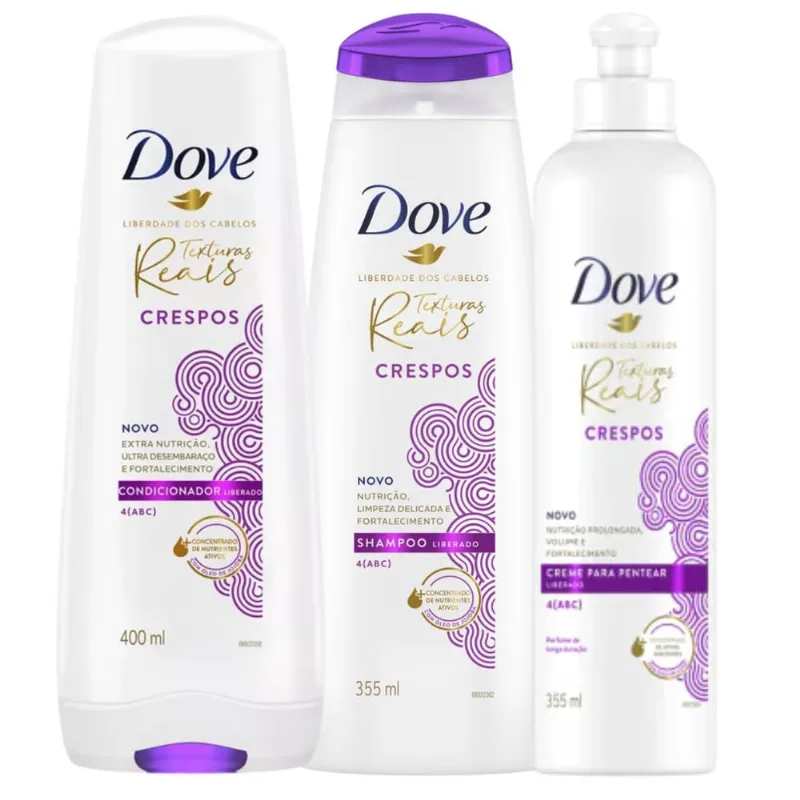 Kit Dove Texturas Reais Cabelo Crespos Óleo Jojoba 3-Produtos