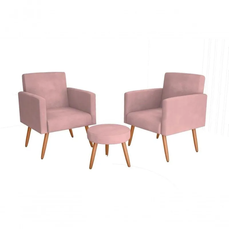 Conjunto 02 Poltronass E 1 Puff Dallas - Turkey Rose - matrix