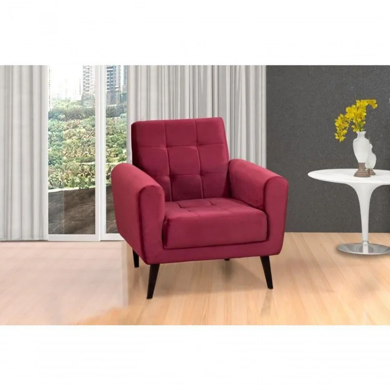 Poltrona Decorativa Pés De Madeira Livia - Veludo Vinho - Matrix
