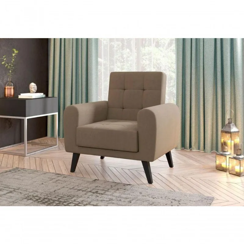 Poltrona Decorativa Pés Madeira Livia Marrom Claro Light - Matrix