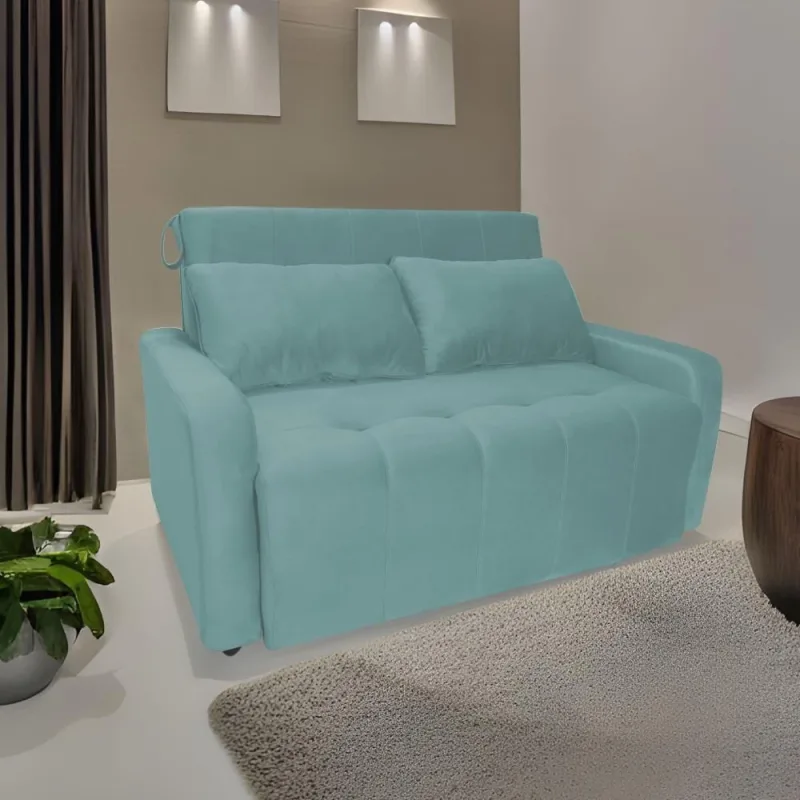 Sofá Cama Para Sala De Estar Amora New Veludo Matrix - Verd Verde Agua - matrix - Agro