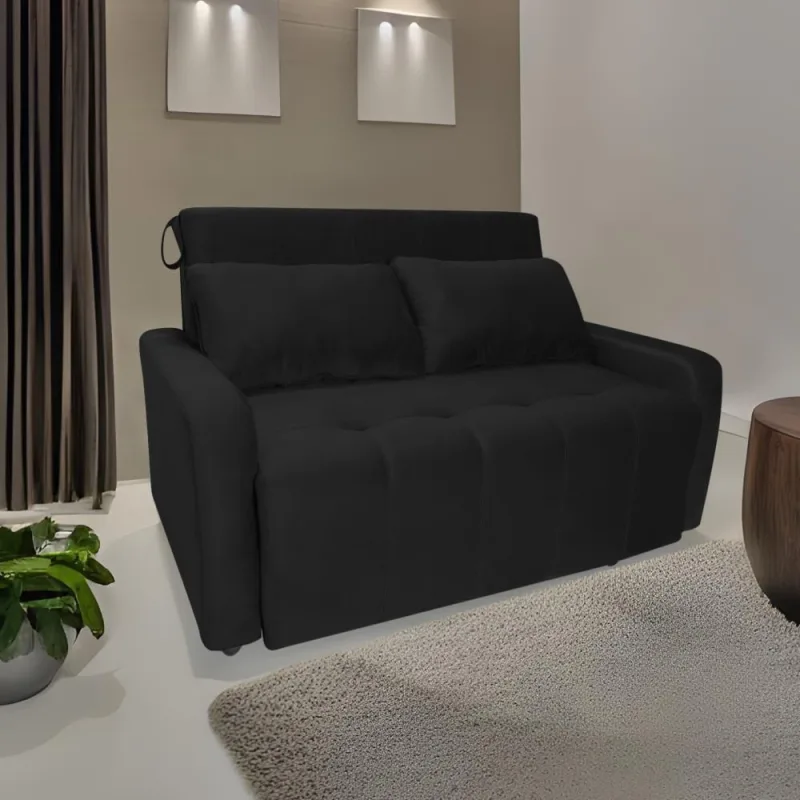 Sofa Cama Para Sala De Estar Madeira Maciça Daniela Veludo Matrix - Preto Preto - matrix