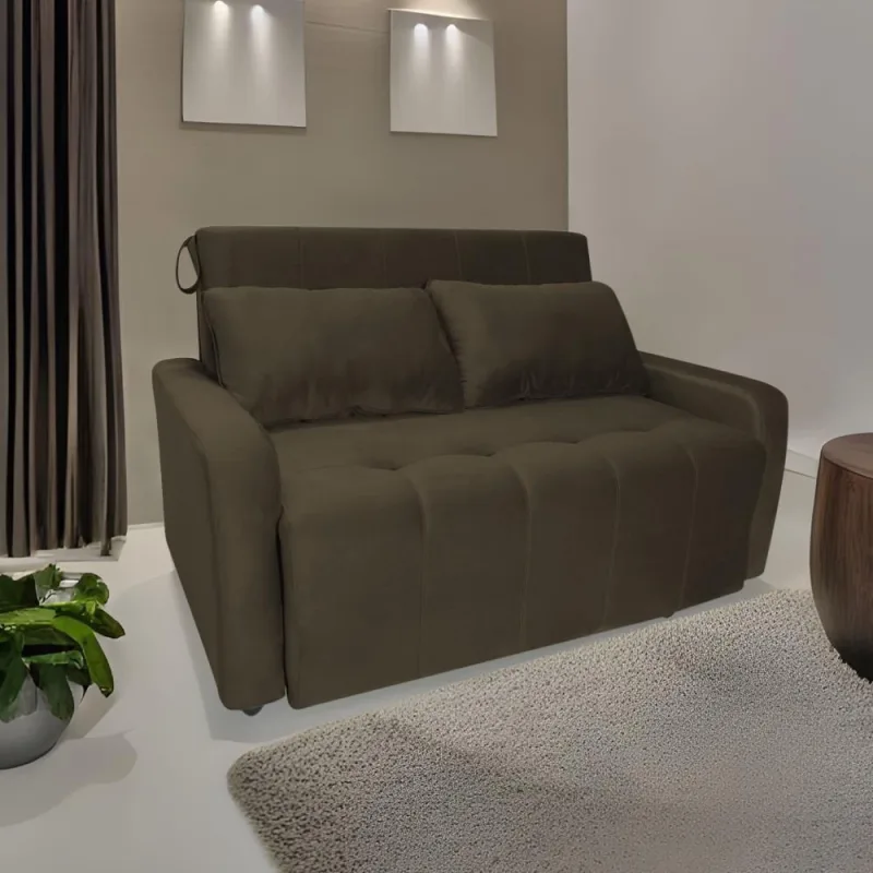 Sofá Cama Para Sala De Estar Amora New Veludo Matrix - Marr Marrom - matrix - Agro