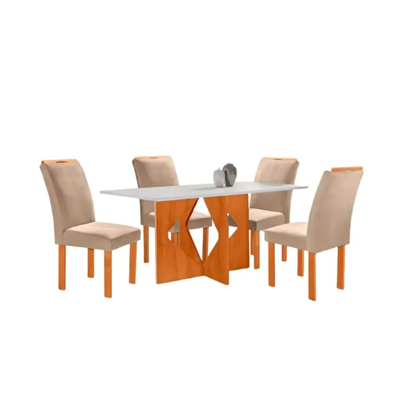 Mesa Milão 120x80cm com 4 Cadeiras Tampo Vidro Plus Off Cel Moveis - Cel Móveis